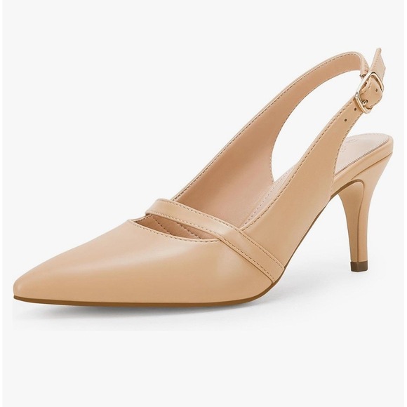 Coutgo Slingback Heels Pumps Closed Pointed Toe 3"Kitten Heels Sand Tan Size 6.5 - Picture 1 of 2